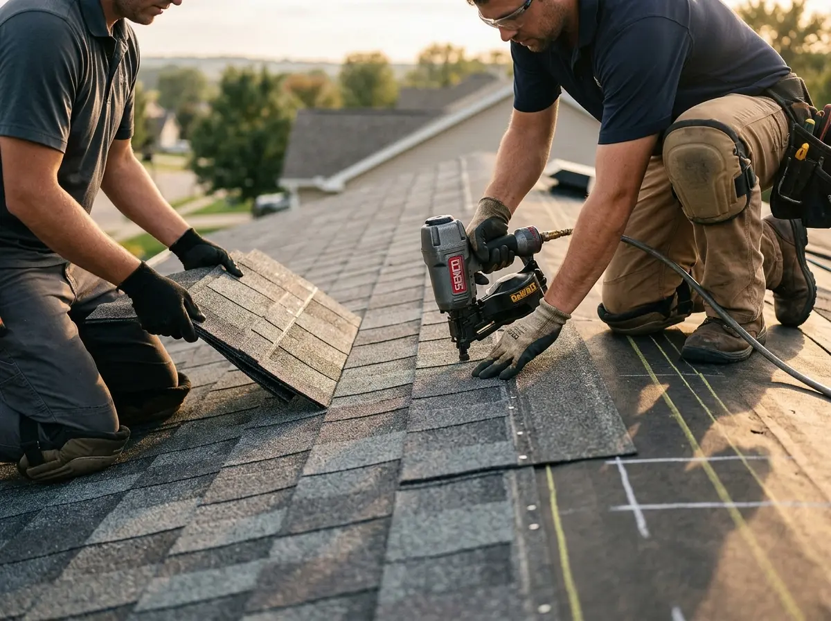 Professional roofer working on a residential roof in Reidsville